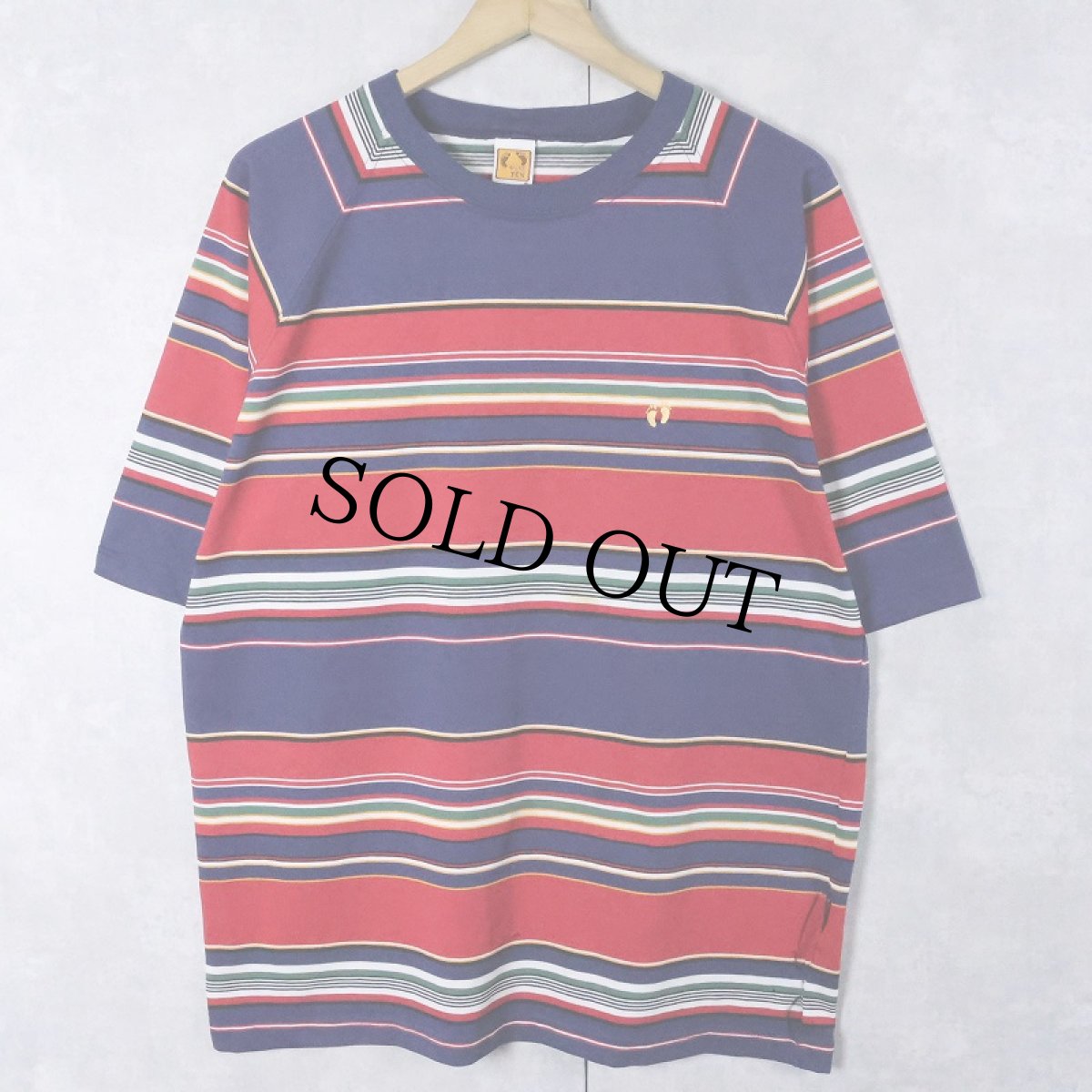 画像1: 80〜90's HANG TEN USA製 マルチボーダー柄 ラグランTシャツ  (1)