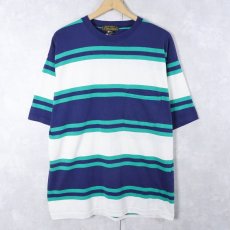 画像1: 80〜90's Eddie Bauer USA製 マルチボーダー柄 ポケットＴシャツ  M (1)