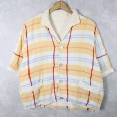 画像1: 60〜70's チェック柄 パイル ビーチシャツ  (1)