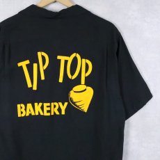画像1: 60's Hale-Niu "TIP TOP BAKERY" フロッキープリント レーヨンボウリングシャツ BLACK M (1)
