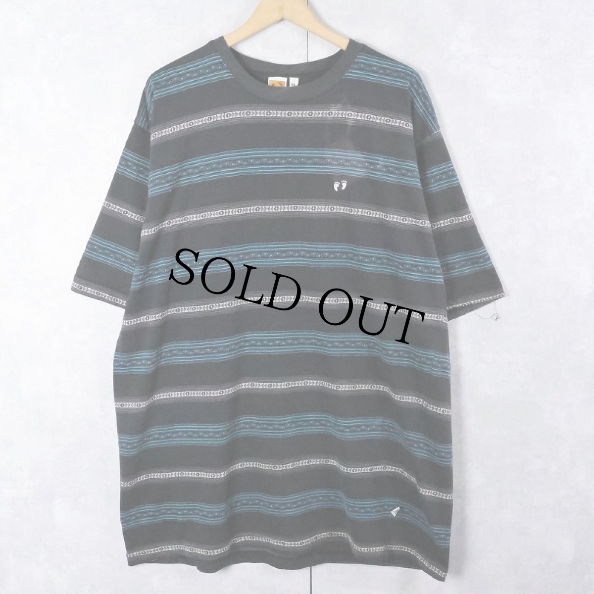 画像1: 80〜90's HANG TEN ボーダー柄 ロゴ刺繍 Ｔシャツ BLACK XL (1)