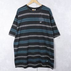 画像1: 80〜90's HANG TEN ボーダー柄 ロゴ刺繍 Ｔシャツ BLACK XL (1)