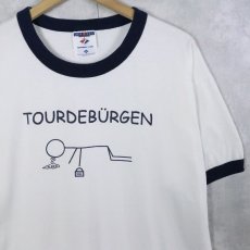 画像1: USA製 TOURDEBÜRGEN イラストプリント リンガーTシャツ L (1)