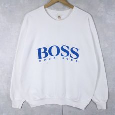 画像1: 90's HUGO BOSS USA製 ロゴ発砲プリントスウェット XL (1)