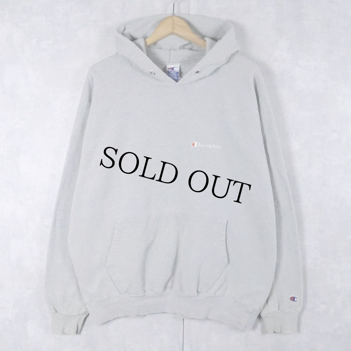 画像1: 90's Champion 青刺繍タグ 後期 USA製 前V ロゴ刺繍スウェットフーディー XL (1)