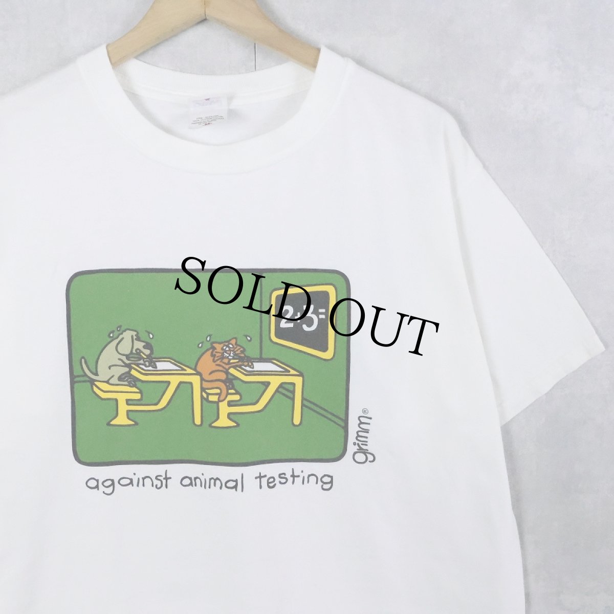画像1: Grimm "against animal testing" シュールイラスト プリントTシャツ M (1)