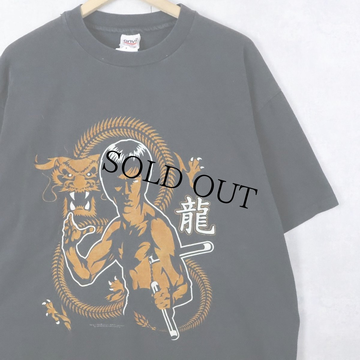 画像1: 90's Bruce Lee  USA製 ハリウッド俳優 フロッキープリントＴシャツ BLACK XL (1)