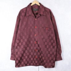 画像1: ALBERTO CELINI ブロックチェック柄 シャイニーオープンカラーシャツ XL (1)