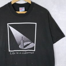 画像1: 90's USA製 "Life is a Cabernet" ワインボトルプリントTシャツ BLACK XL (1)