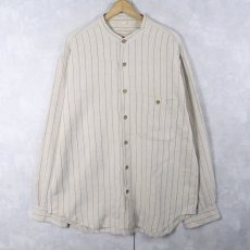 画像1: PIERRE VEDUN ストライプ柄 バンドカラーリネンシャツ L (1)