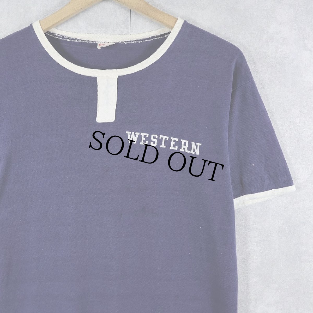 画像1: 60's Champion C中ランタグ "WESTERN" チョコチン リンガーTシャツ NAVY M (1)