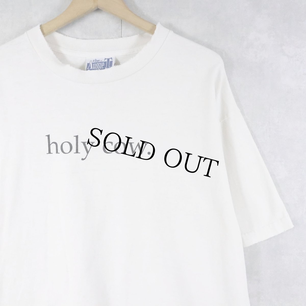 画像1: 90's USA製 "holy cow." 牛イラストプリントTシャツ L (1)