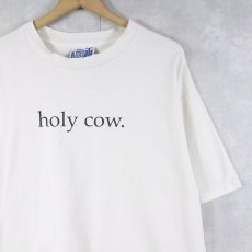画像1: 90's USA製 "holy cow." 牛イラストプリントTシャツ L (1)
