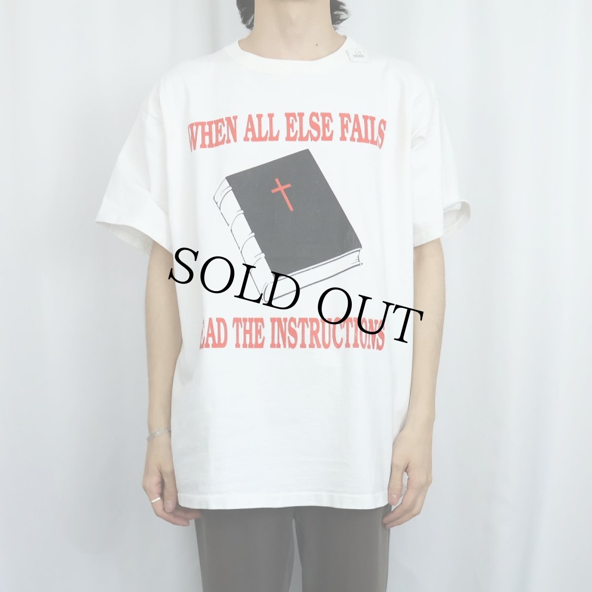 画像2: 90's USA製 "WHEN ALL ELSE FAILS READ THE INSTRUCTIONS" ジーザスプリントTシャツ (2)