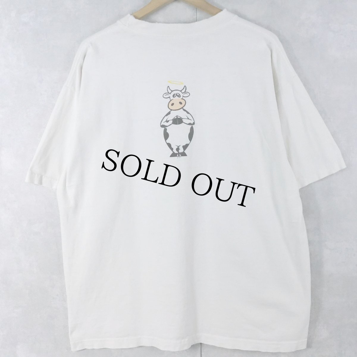 画像2: 90's USA製 "holy cow." 牛イラストプリントTシャツ L (2)