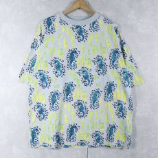 画像1: タツノオトシゴ 総柄プリントTシャツ L (1)