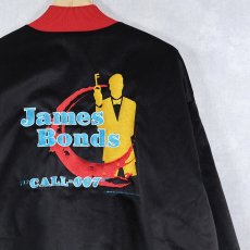 画像1: 90's USA製 "007 James Bods" 映画刺繍 ベロアスタジャン BLACK L (1)