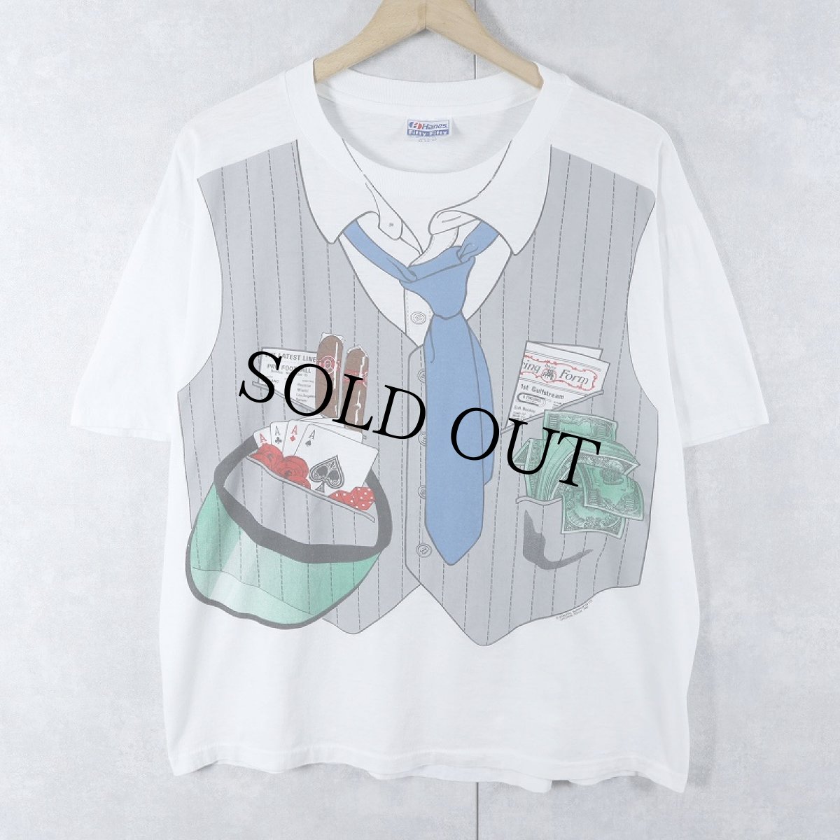 画像1: 80's USA製 騙し絵イラストプリントTシャツ XL (1)