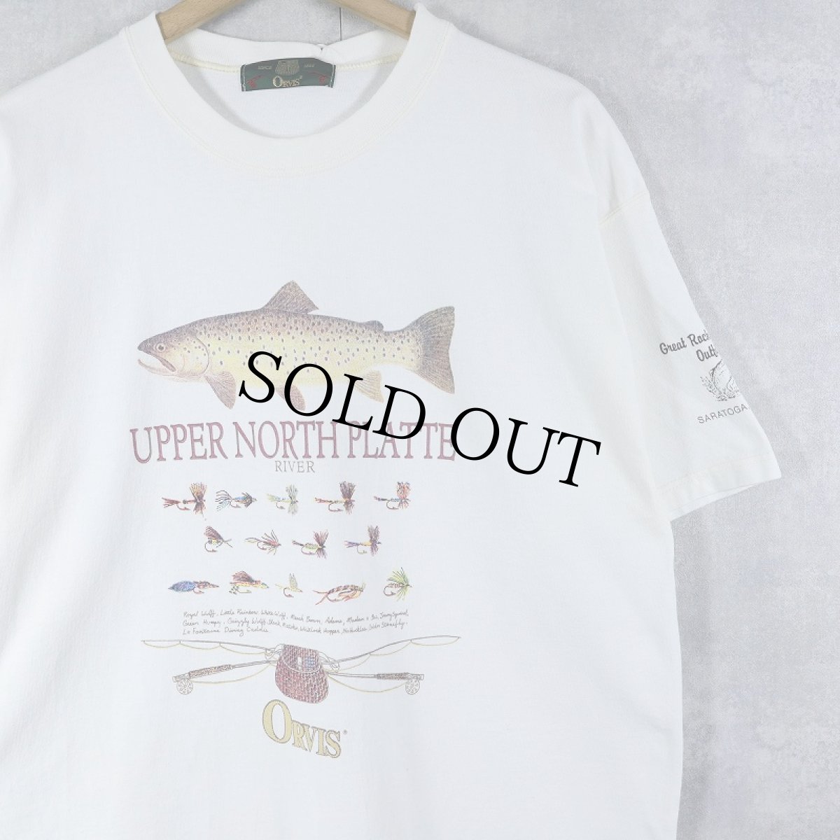 画像1: 90's ORVIS USA製 "UPPER NORTH PLATTE" 魚プリントTシャツ L (1)
