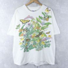 画像1: 90's 花×蝶 イラスト 大判プリントTシャツ XL (1)