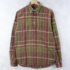 画像1: POLO Ralph Lauren チェック柄×花柄 猫目ボタン コットンボタンダウンシャツ S (1)