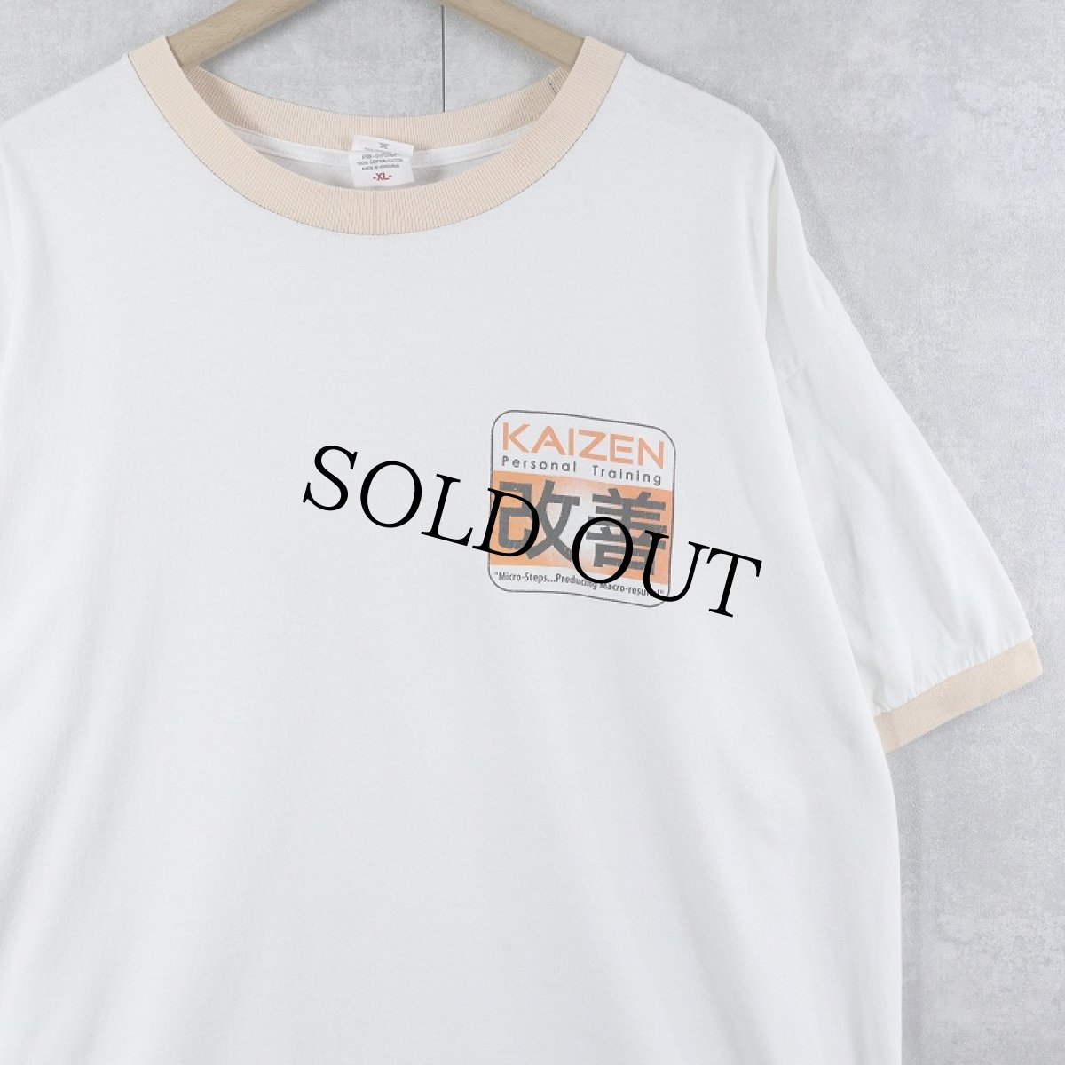 画像2: 2000's "KAIZEN" プリントリンガーＴシャツ XL (2)
