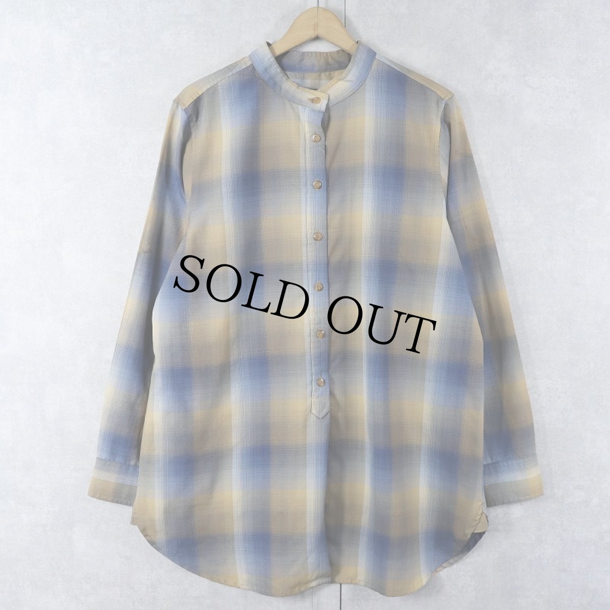画像1: PENDLETON オンブレーチェック柄 マチ付き ウールバンドカラーシャツ XL (1)
