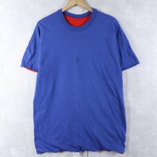 画像1: 80's IMP PRINT Sportswear ダブルフェイス リバーシブルTシャツ BLUE XL (1)