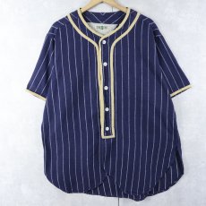 画像1: 90's〜 INFINITY BY CLASSIC ストライプ柄 コットンベースボールシャツ NAVY M (1)