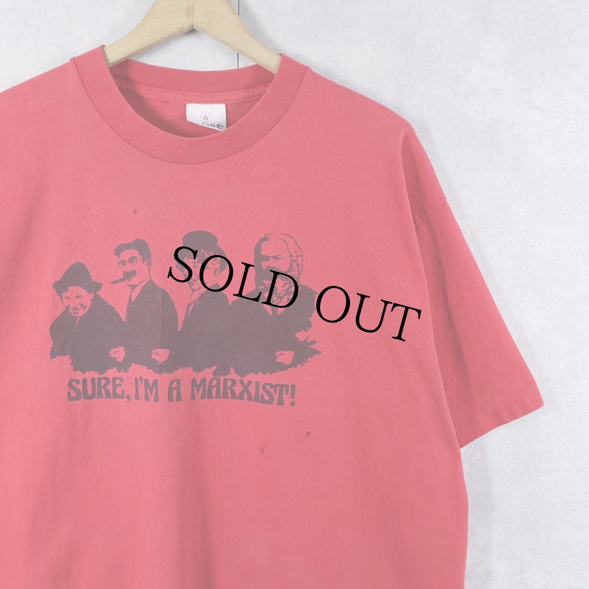 画像1: 90's USA製 "SURE,I'M A MARXIST" 思想家プリントTシャツ L (1)