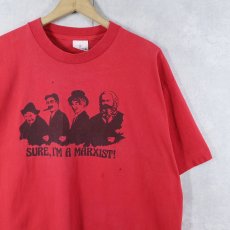 画像1: 90's USA製 "SURE,I'M A MARXIST" 思想家プリントTシャツ L (1)
