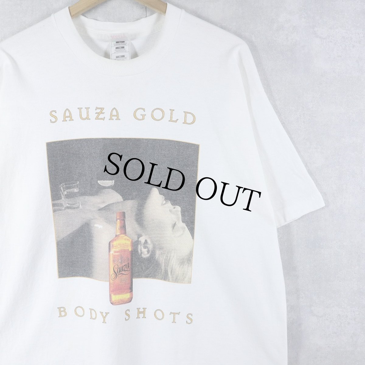 画像1: 90's SAUZA GOLD USA製 "BODY SHOT" テキーラブランドプリントTシャツ XL (1)