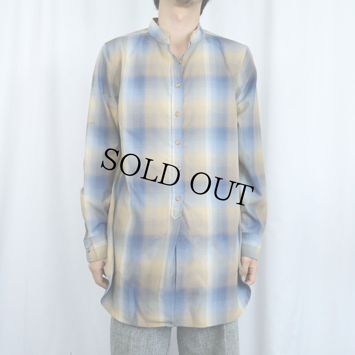 画像2: PENDLETON オンブレーチェック柄 マチ付き ウールバンドカラーシャツ XL (2)
