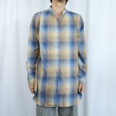 画像2: PENDLETON オンブレーチェック柄 マチ付き ウールバンドカラーシャツ XL (2)