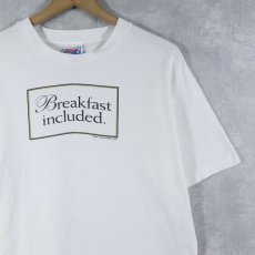 画像1: 90's DON'T PANIC! "Breakfast included" ジョークプリントTシャツ M (1)