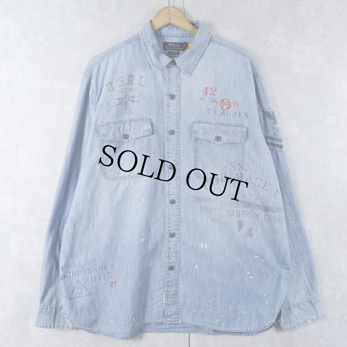 画像1: POLO Ralph Lauren "CLASSIC FIT" ステンシル入り シャンブレーシャツ XL (1)