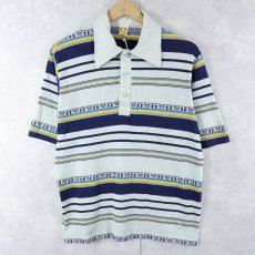 画像1: 70〜80's HANG TEN マルチボーダー柄 ポロシャツ L (1)