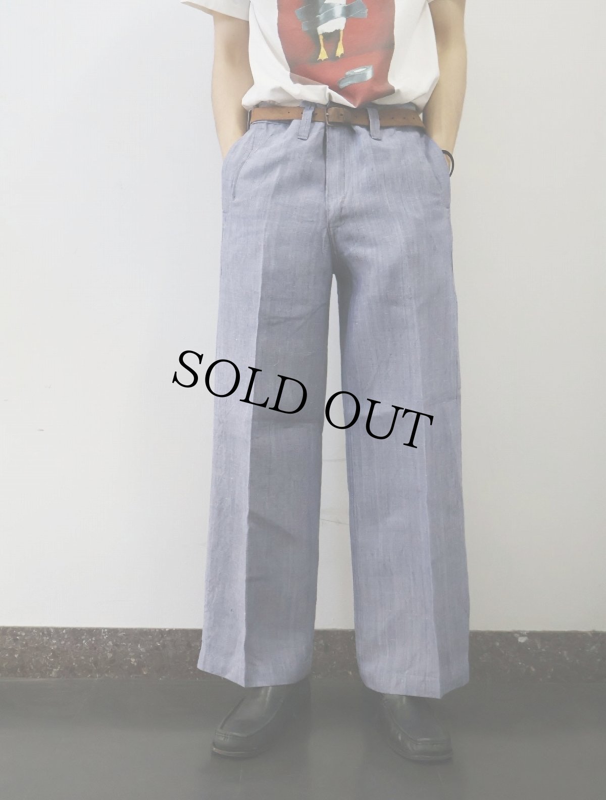画像2: 60's FRENCH MILITARY リネンセーラーパンツ "ワンウォッシュ" DEADSTOCK 【W32 L29】 (2)