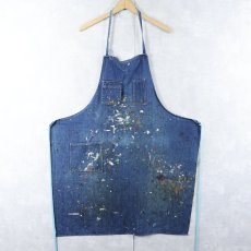 画像1: VINTAGE ペンキペイント 耳付き デニムエプロン (1)