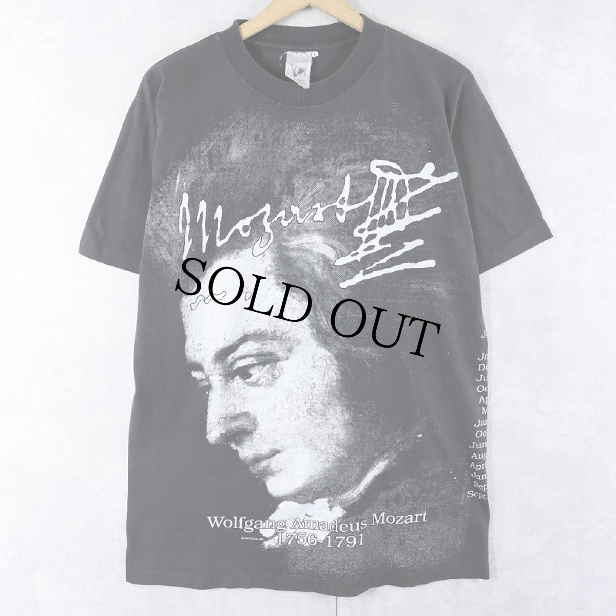 画像1: 90's Mozart FRANCE製 音楽家 イラストプリントTシャツ BLACK L (1)