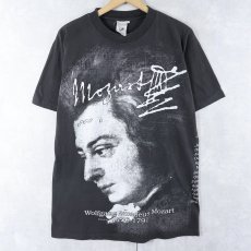 画像1: 90's Mozart FRANCE製 音楽家 イラストプリントTシャツ BLACK L (1)