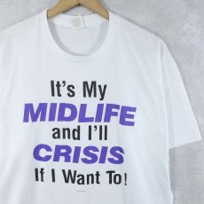 画像1: 80's Hallmark Cards, Inc. USA製 "It's My MIDLIFE and I'll CRISIS If I Want To!" メッセージプリントTシャツ XL (1)