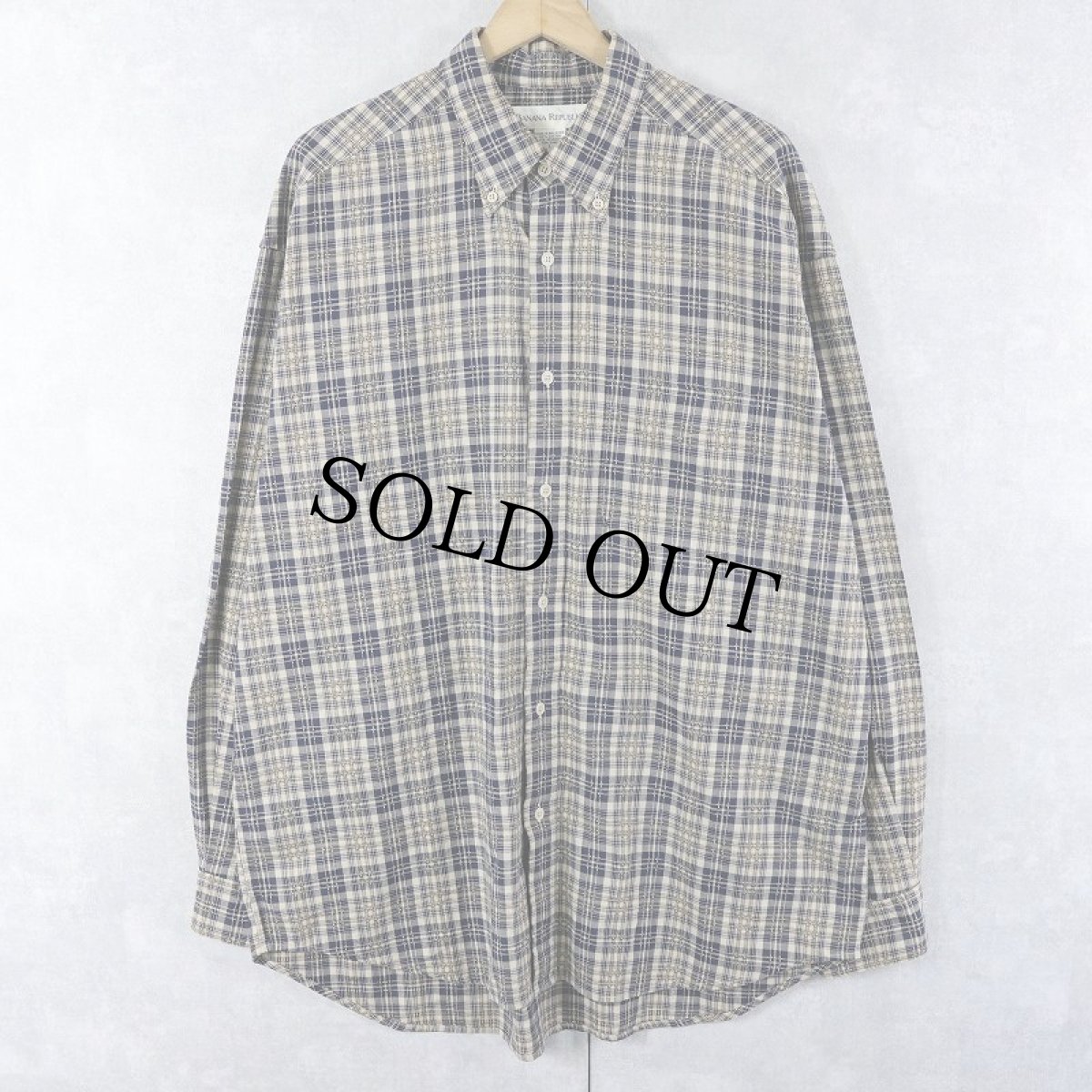 画像1: BANANA REPUBLIC チェック柄 コットンボタンダウンシャツ L (1)