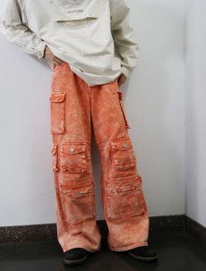 画像1: FASHION NOVA ケミカルウォッシュ ワイドカーゴパンツ ORANGE W31 (1)