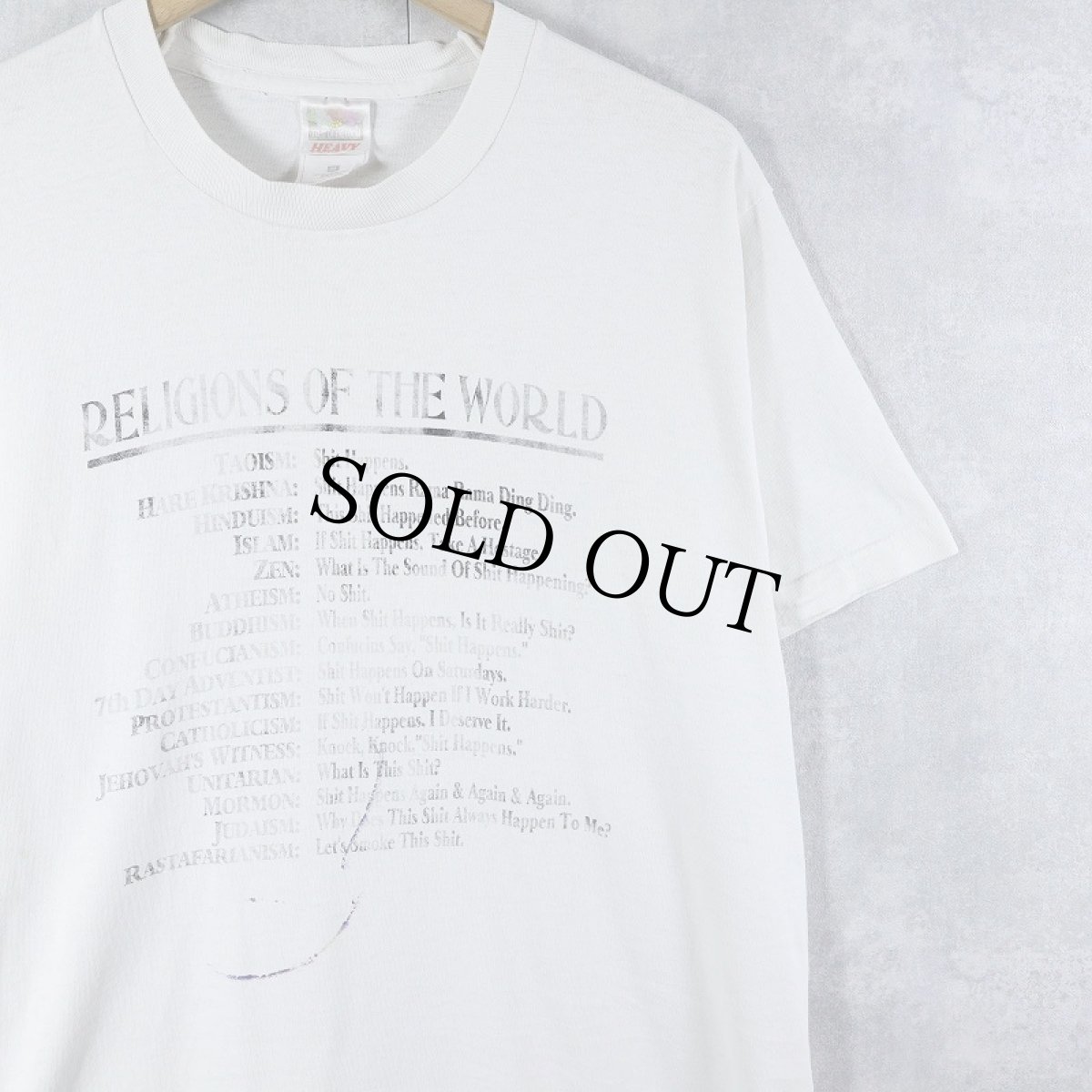 画像1: 90's USA製 "RELIGIONS OF THE WORLD" ジョークプリントTシャツ M (1)
