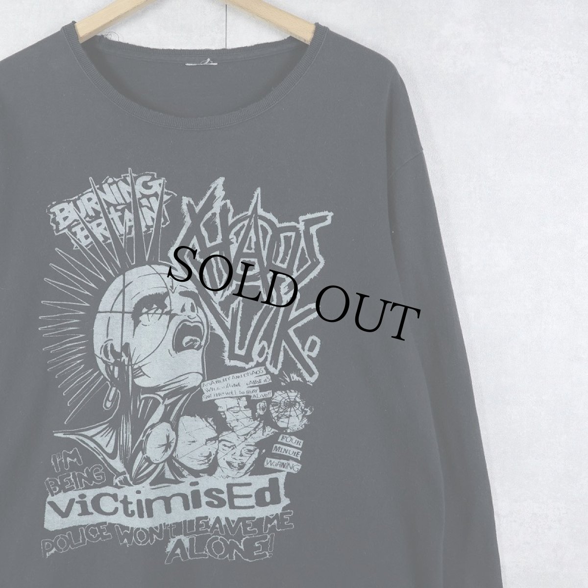 画像1: CHAOS U.K "Burning Britain" ハードコア・パンク・バンド プリントロンT BLACK (1)