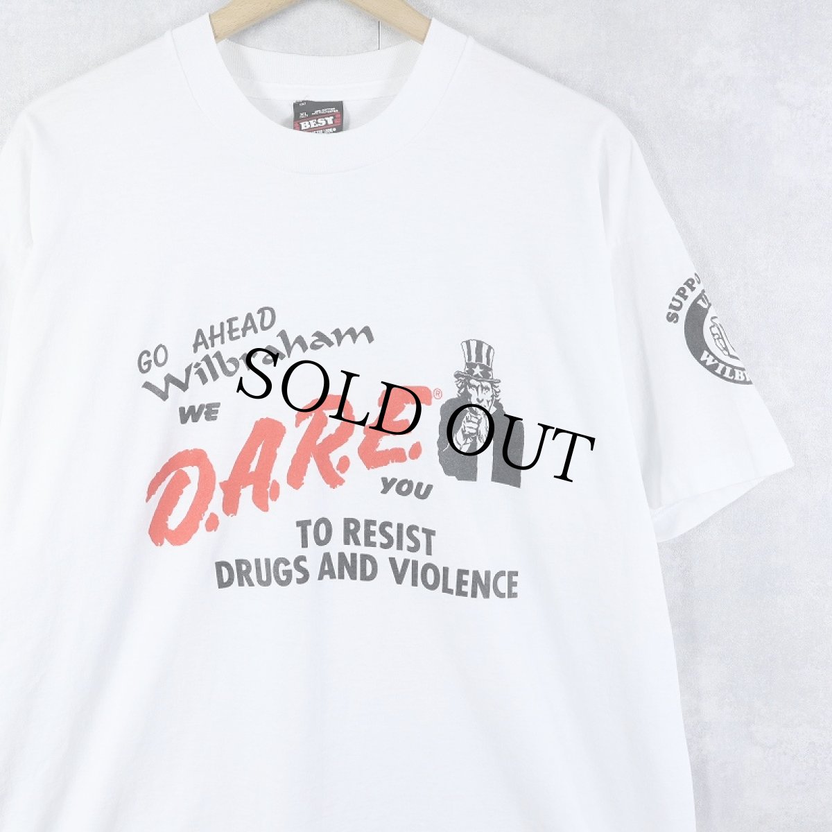 画像1: 90's USA製 "D.A.R.E. TO RESIST DRUGS AND VIOLENCE" 薬物乱用防止団体 メッセージプリントTシャツ XL (1)