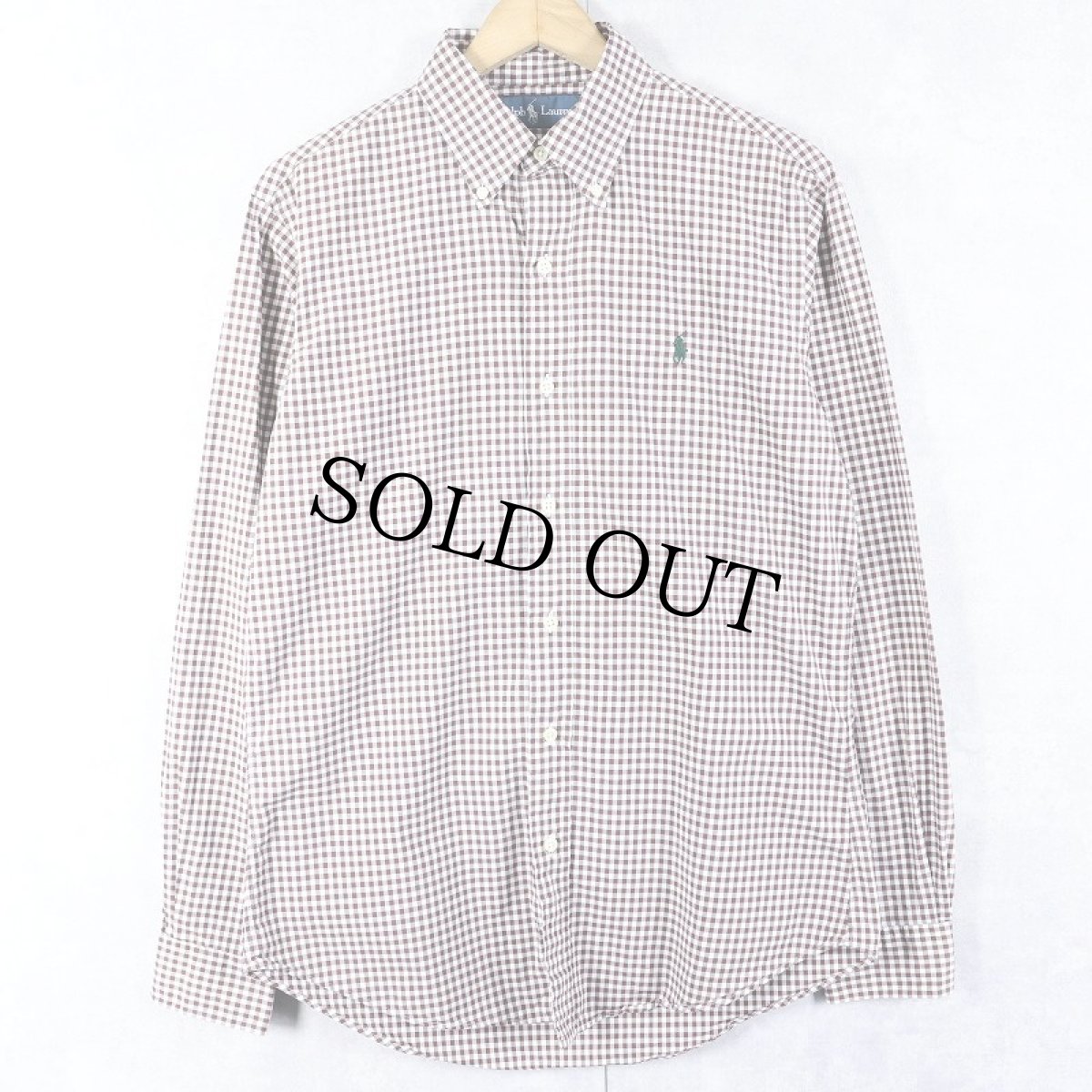 画像1: Ralph Lauren 3点留め ギンガムチェック柄 コットンボタンダウンシャツ S (1)