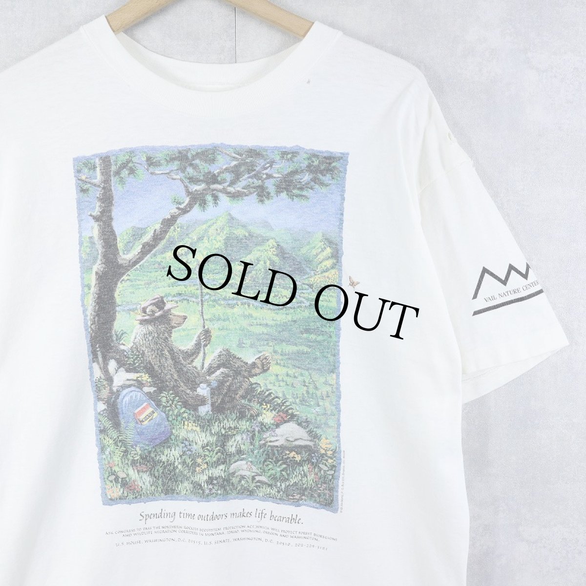 画像1: 90's Jim Morris USA製 "Spending time outdoors makes life bearable." イラストプリントTシャツ M (1)