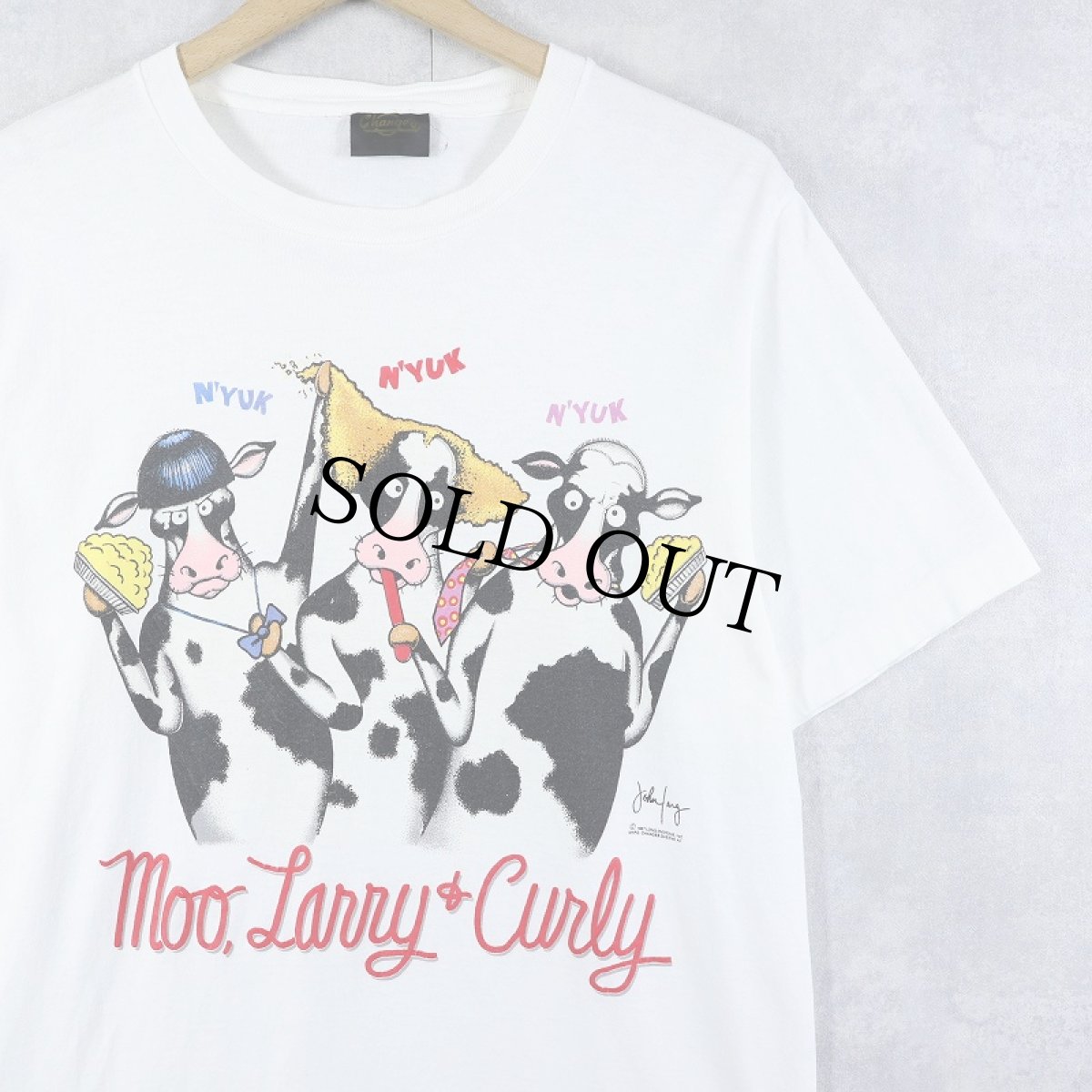 画像1: 90's The Three Stooges USA製 "Moo. Larry Curly" パロディイラストプリントTシャツ L (1)